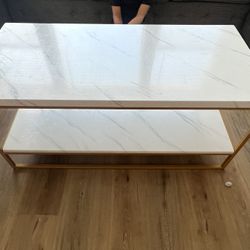 Rectangle Marble White and Gold Coffee Table 