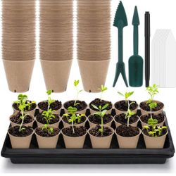 BRAND NEW..Boao 5 Pcs 21.25 Inch Seeds Starter Tray and 90 Pcs 3.15 Inch Peat Pots for Seedlings with Marker Pen 30 Plant