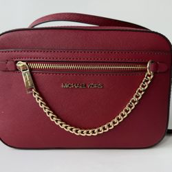 Michael Kors Cherry Red Large Jet Set Cherry Red Leather Crossbody Bag - NEW!