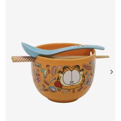 Garfield Ramen Bowl With Spoon And Chopsticks