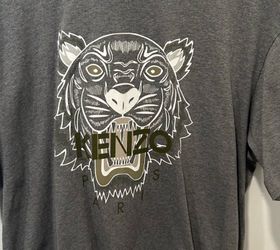 Kenzo Light Grey Classic Tiger Embroidered Logo T-Shirt Size XL