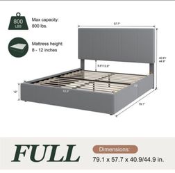 Amolife Full Dutch Velvet Upholstered Platform Bed Frame with a Vertical-Channel-Tufted, Adjustable Headboard,