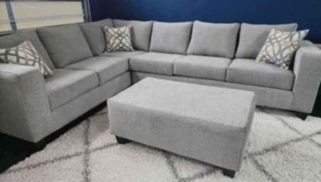 Brand New Artisanal 2pc Full Length Heather Grey Sectional