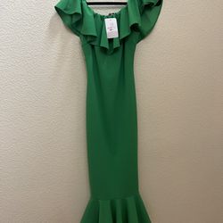 New Green Ruffle Off Shoulder Mermaid Dress SizeM