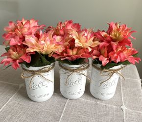 Chalk Painted & Distressed Mason Jar Vases 3 For $18