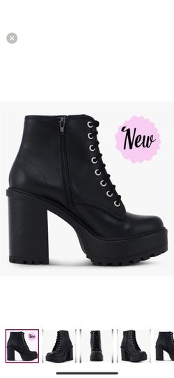 NEW Black Chunky Heel Ankle Boots Combat Zip up & Lace Up Punk Goth Biker Size 6