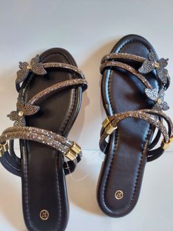Rhinestone Flower Flat Sandals Size 37