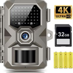 Trail Camera, 4K 48MP Trail Game Camera with Night Vision 0.1s Trigger Motion Activated, IP66 Waterproof Deer Camera 130°Wide Angle with 48pcs No Glow