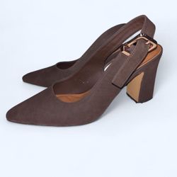 New York & Company (NY&C) Dark Brown Suede Slingback Block Heels