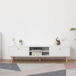 Modern 2 Drawers TV Cabinet with Solid Wood Legs, 64x15x17 inches Brand new in box 