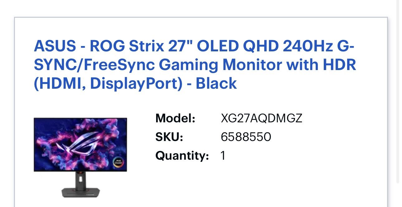 ASUS Rog Strix 240hz OLED Gaming Monitor