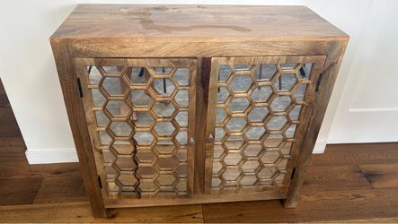 Wood Cabinet with Honeycomb Glass Doors