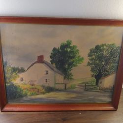 Original Pastel Framed Art of House & Landscape