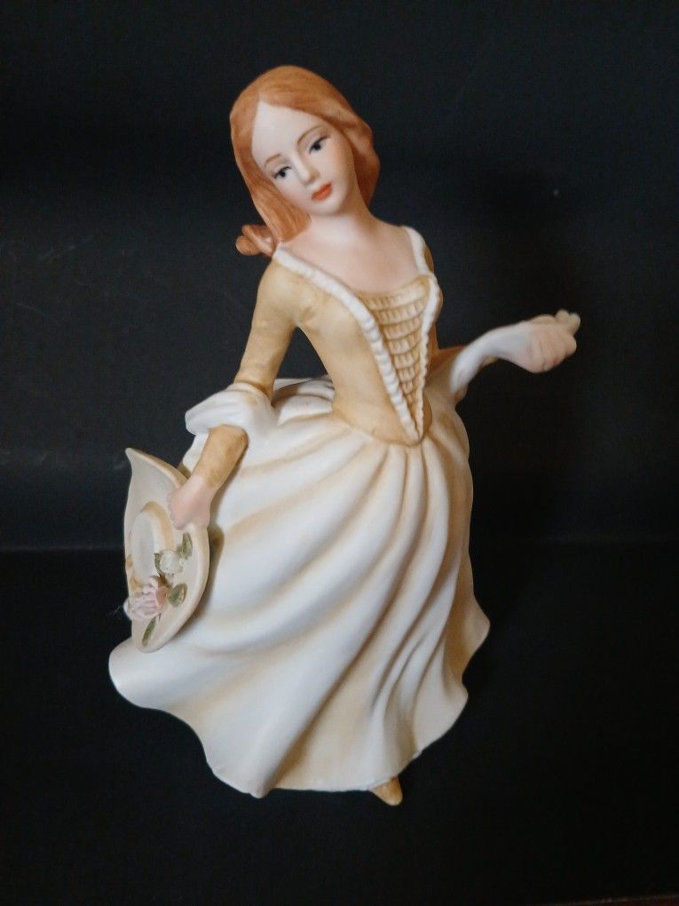 Vintage Enesco Bisque Porceain Woman Figurine with Bonnet (8" tall)
