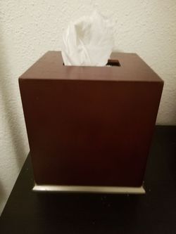 Wood/silver tissue box cover