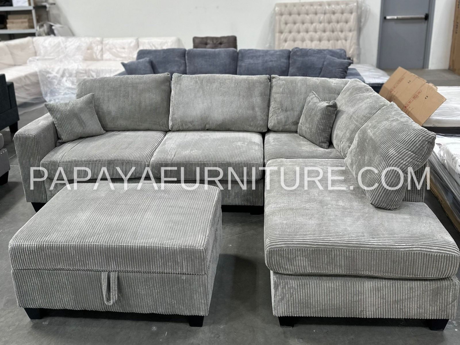New Soft Fabric Sectional Chaise STORAGE OTTOMAN Sofa Couch Set USB Por