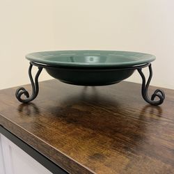 Longaberger Green Pasta Bowl With Wrought Iron Stand