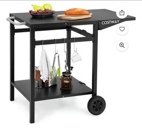 Aimee Lii Movable Outdoor Grill Cart with Folding Tabletop and Hooks, BBQ Grill for Outdoor Cooking Kitchen, Garden and Patio Backyard Barbecue-Black