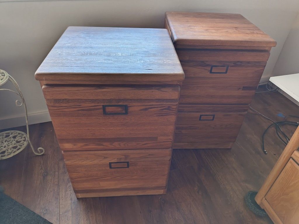 2 Solid Oak Filing Cabinets
