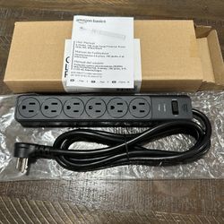 AmazonBasics Surge Protector Power Strip, 6-Outlet, 790 Joules, 6ft Extension Cord