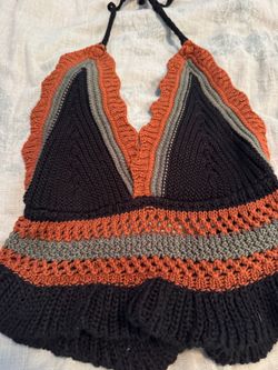 Made in Italy Crochet Halter Top – Boho – Black/Rust/Gray Made in Italy