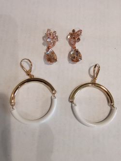 Earring lot Givenchy pink rose drop crystal + DKNY hoop loop pierced ear jewelry