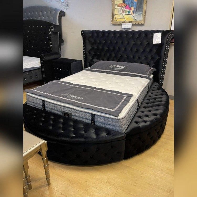 Black Round storage bed frame King and Queen sizes