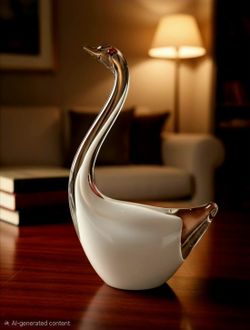 Vintage Hand Blown Crystal White& Clear Swan Figurine, Red Eyes. 5lb ,17"×7"×4"