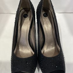 Black Peep Tow Gem Studded Elegant High Heels Size 8