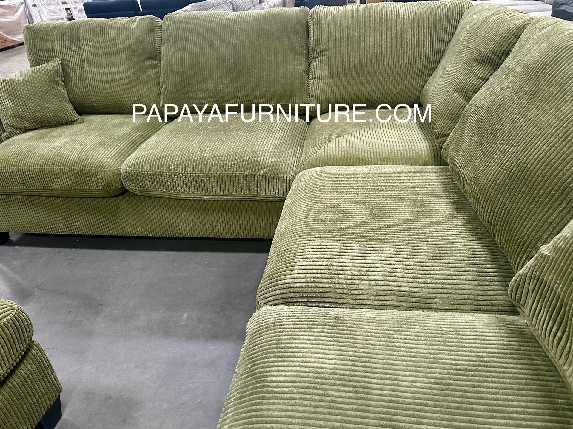 New Green Sectional And Ottoman Couch Plush Fabric L-shape Corner