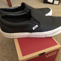 Black Leather Slip On Vans 9.5 Men 