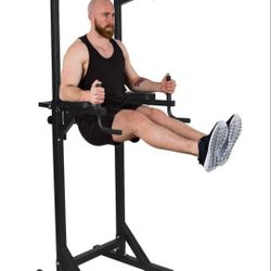 Power Tower Adjustable Height Standing Pull Up Bar Dip Station for Home Gym Heavy Duty with Jump Rope Holds Up to 660LBS