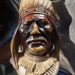 Antique 19th century LONDON ENGLAND, hand carved meerschaum Indian chief smoking Pipe