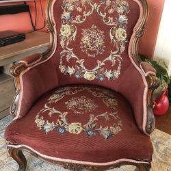 Carved wood and cross stitch chair