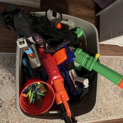 $10 Bin Of Nerf Guns, Weapons, Darts, Eyewear, Tactical Vests, Etc. 