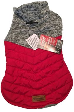 Coleman Reversible Pet Puffer Jacket Size M Gray & Red Leash Hole High Neck Fleece Lined - New With Tags!