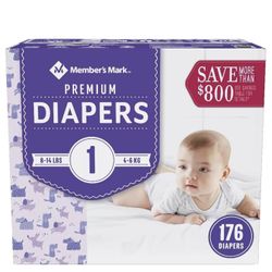 Member's Mark Premium Baby Diapers, Size 1 (8-14 Pounds), 176 Count 