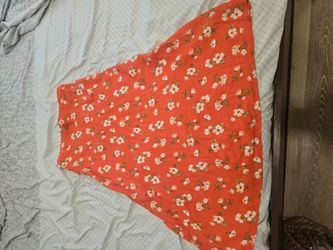 Orange Floral Flared Skirt