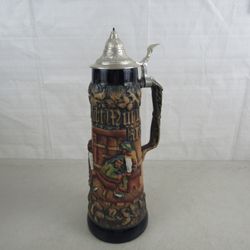 German Gerz Lidded Gerstensaft Beer Stein 16" Tall West Germany


