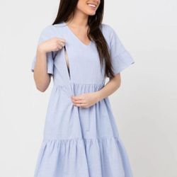NURSING DRESS WITH POCKETS - BELL SLEEVE- PERIWINKLE (LAVENDER/BLUE)