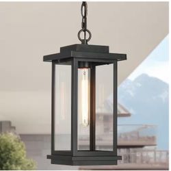 LNC Modern 15.4 in. 1-Light Matte Black Dimmable Outdoor Pendant Light with Clear Glass Shade and No Bulbs Included