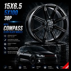 🔥 15x6.5 5x100 RTX Compass Gloss Black Wheels 🔥