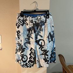 White Graffiti Swim Shorts L