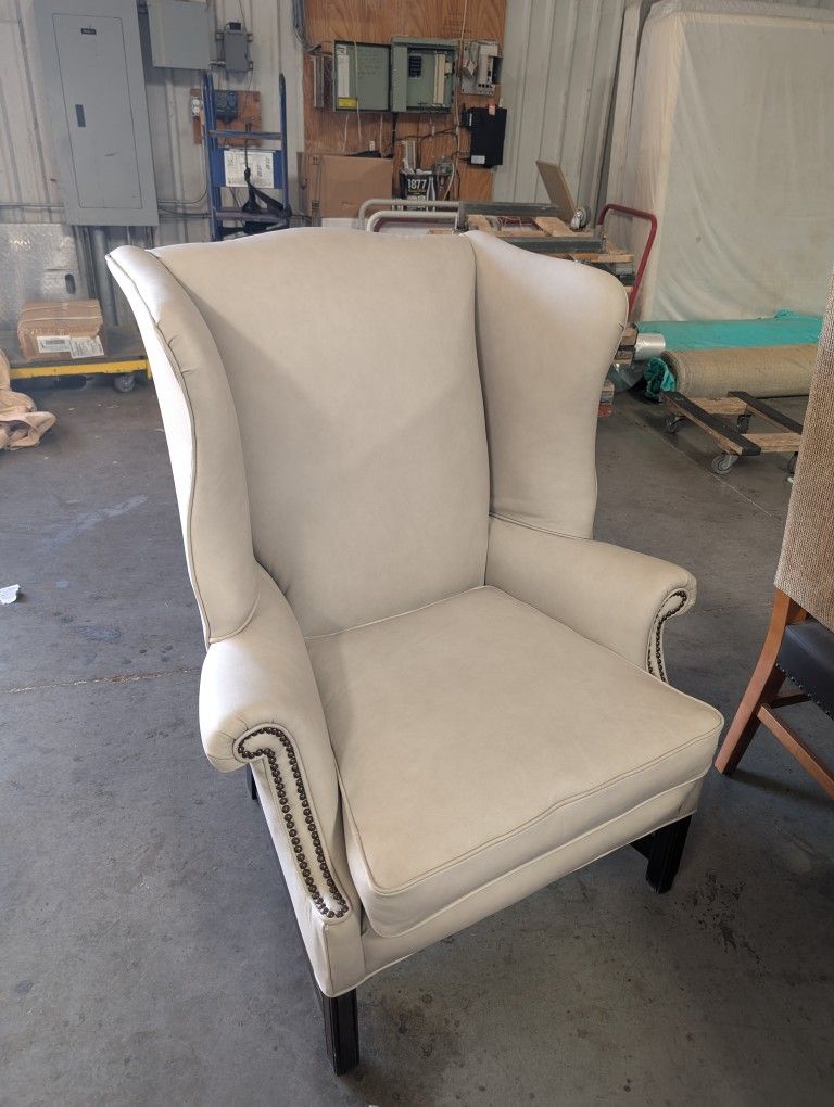 Leather Wingback Lounge Chair Newly Upholstered