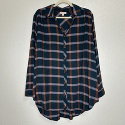 Knox Rose Women's Plaid Long Sleeves Button Down Tunic Shirt, Size XXL