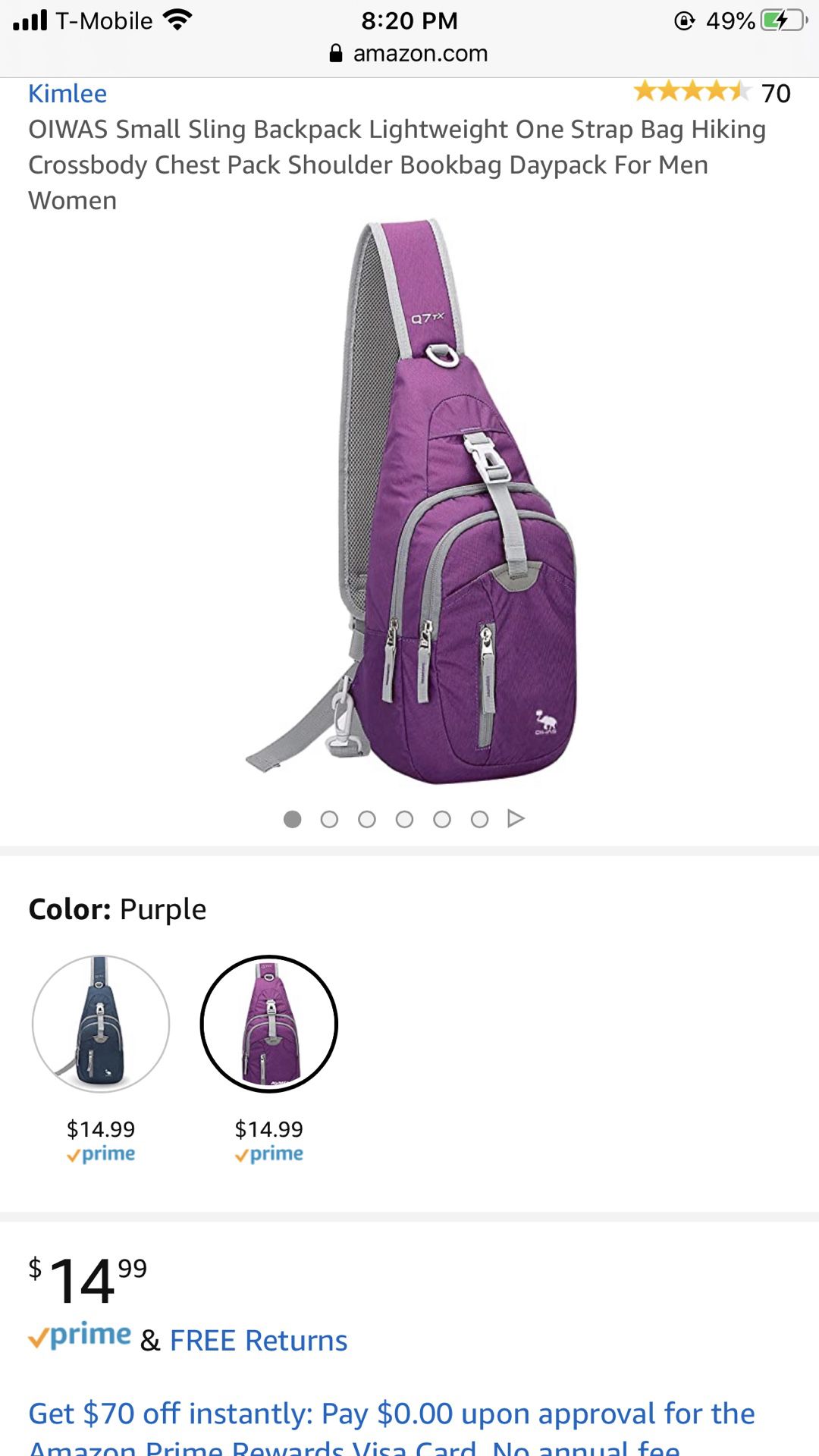 Small Sling Backpack Lightweight One Strap Bag Hiking Crossbody Chest Pack Shoulder Bookbag Daypack For Men Women