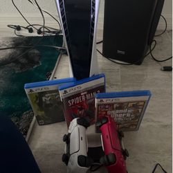 Ps5 Disc Edition with 2 remotes 3 games and remote charger bundle