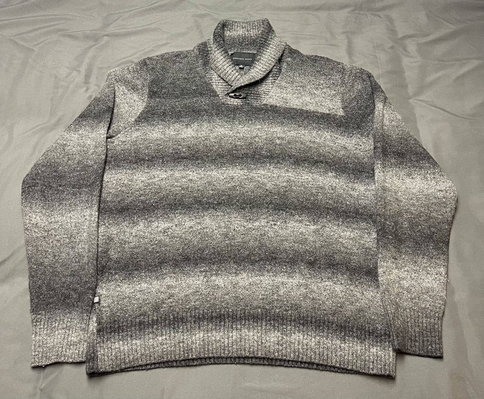 Men’s Geoffrey Beene Gray Stripe Shawl Collar Sweater - Size Medium
