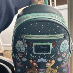 Bambi Loungefly Backpack Bag Floral Turquoise Blue Flowers Deer Cottagecore Box Lunch