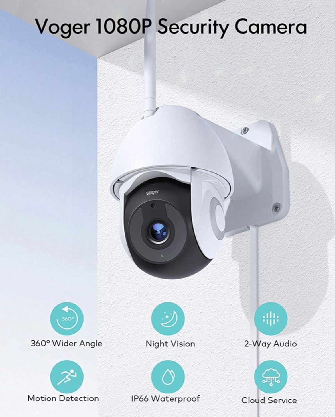 Voger 360 View WiFi Home Security Camera Outdoor System 1080P with IP66 Weatherproof Motion Detection Night Vision, 2-Way Audio Cloud Camera Works wit